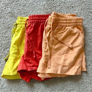 Lot Of 3 J. Crew Seaside Linen Drawstring Shorts Bright Spring Yellow Red Sz S